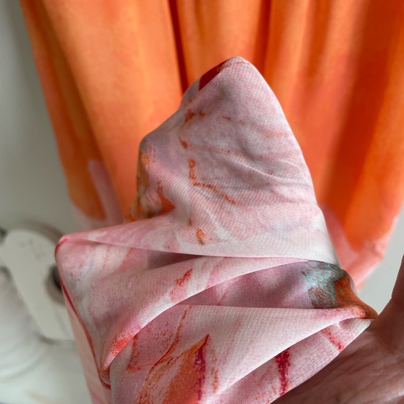 ORANGE SLEEVELESS HALTER MAXI DRESS STRETCH WAIST GOLD NECKLACE CLOSURE - Picture 7 of 13